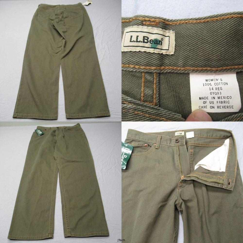 LL Bean Jeans Women 14 Regular Green Straight Leg Classic Fit Bootcut 32x30 NEW